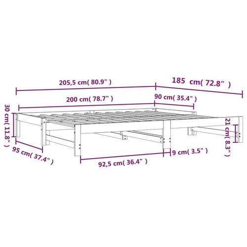 Daybed med udtræk 90x200 cm massivt fyrretræ gyldenbrun