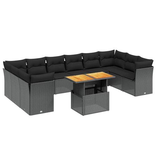 Sofasæt til haven 11 dele med hynder polyrattan sort