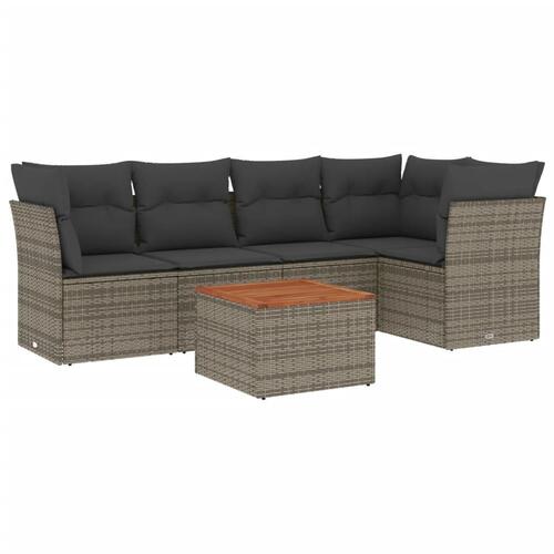 Sofasæt til haven 6 dele med hynder polyrattan grå