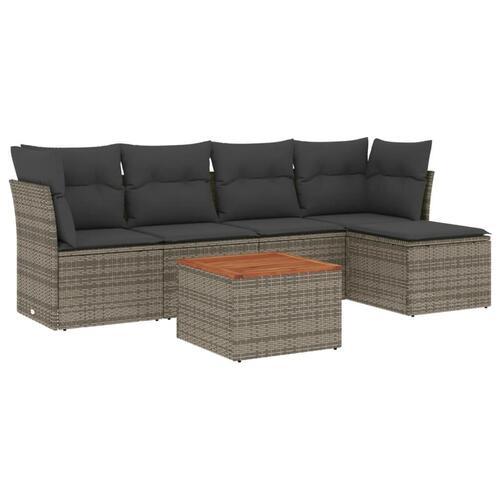 Sofasæt til haven 6 dele med hynder polyrattan grå