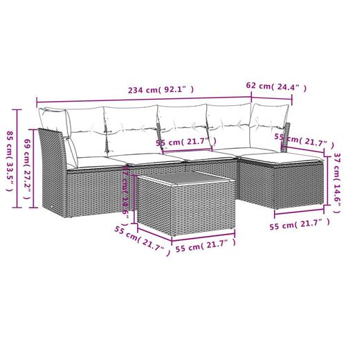 Sofasæt til haven 6 dele med hynder polyrattan grå