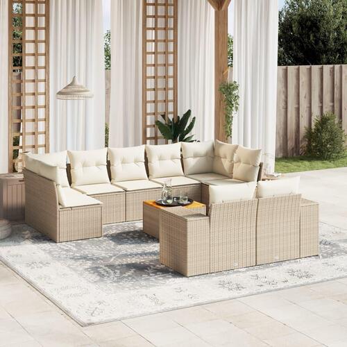 Sofasæt til haven 10 dele med hynder polyrattan beige