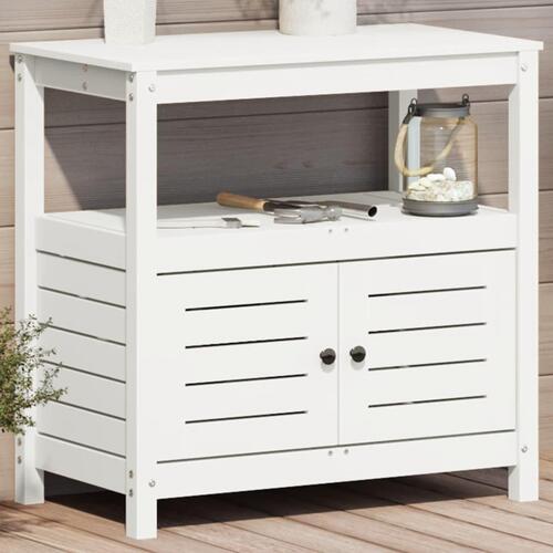 Plantebord med hylder 82,5x45x81 cm massivt fyrretræ hvid