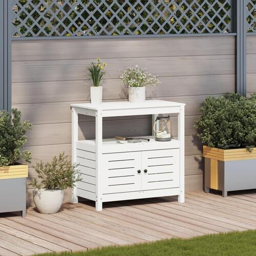 Plantebord med hylder 82,5x45x81 cm massivt fyrretræ hvid