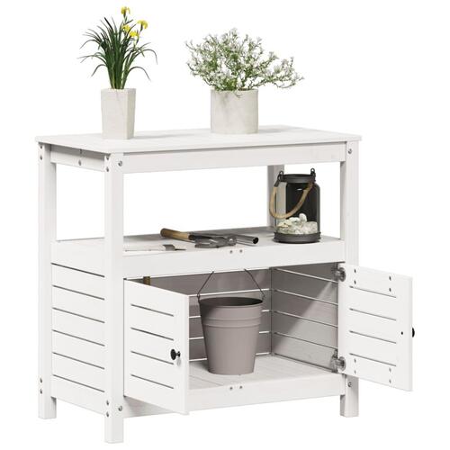 Plantebord med hylder 82,5x45x81 cm massivt fyrretræ hvid