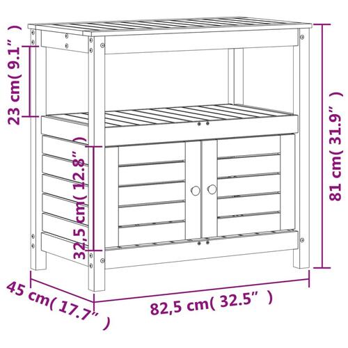 Plantebord med hylder 82,5x45x81 cm massivt fyrretræ hvid