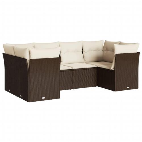 Sofasæt til haven 6 dele med hynder polyrattan brun