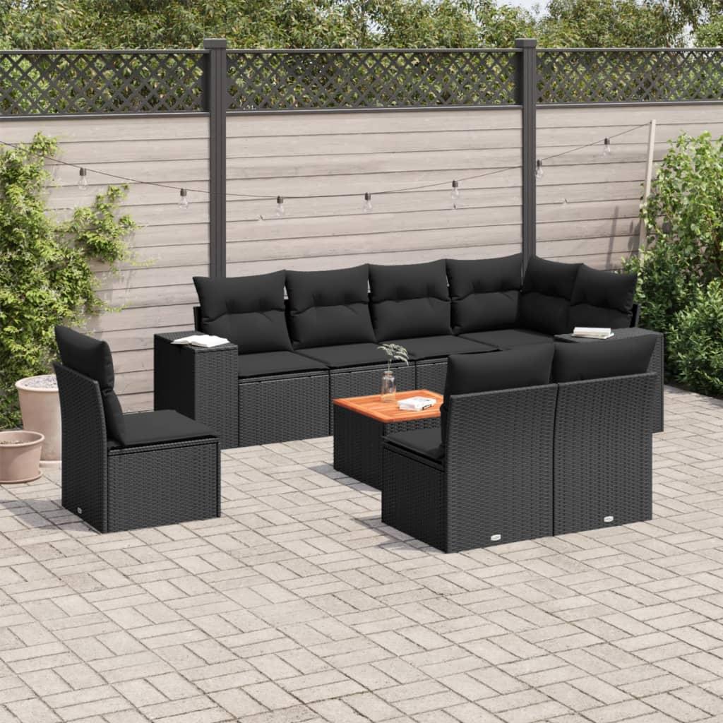 Sofasæt til haven 9 dele med hynder i polyrattan - sort billede
