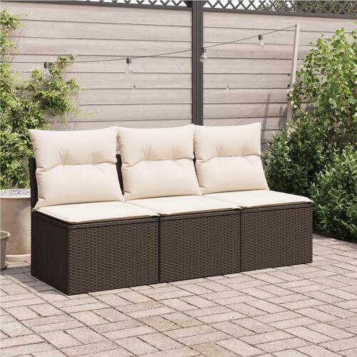 3-personers havesofa med hynder polyrattan brun