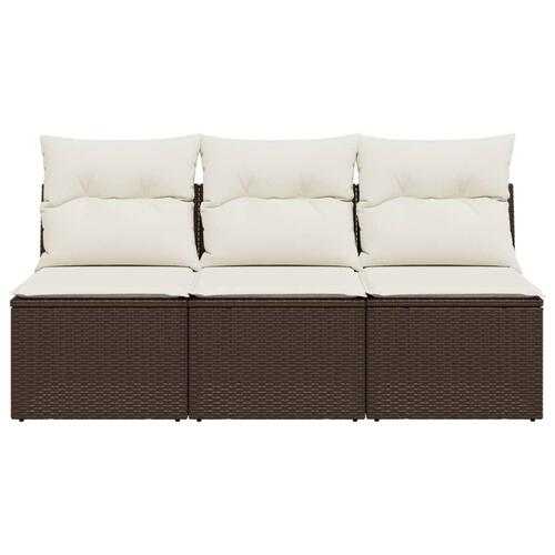 3-personers havesofa med hynder polyrattan brun