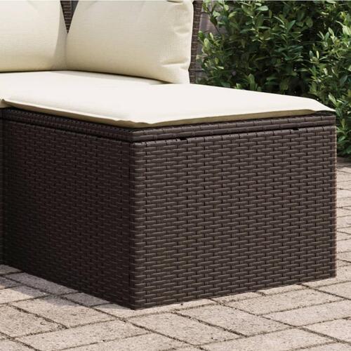 Haveskammel med hynde 55x55x37 cm polyrattan brun