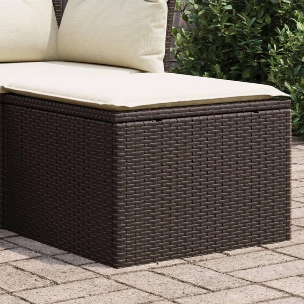 Haveskammel med hynde 55x55x37 cm polyrattan brun