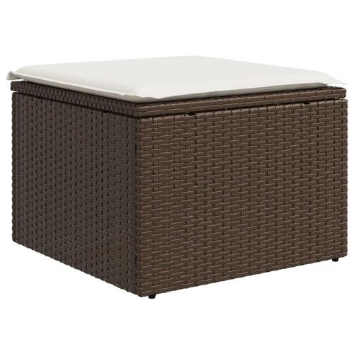 Haveskammel med hynde 55x55x37 cm polyrattan brun