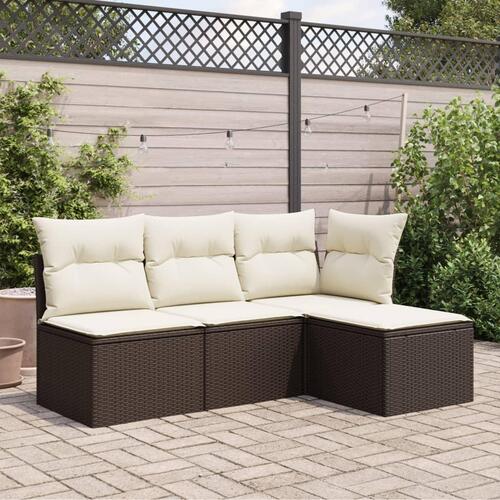 Haveskammel med hynde 55x55x37 cm polyrattan brun