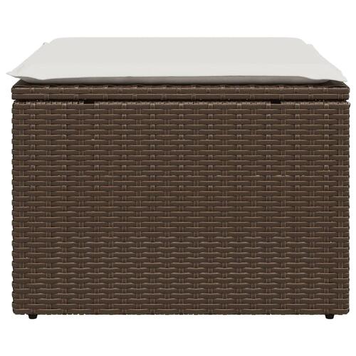 Haveskammel med hynde 55x55x37 cm polyrattan brun