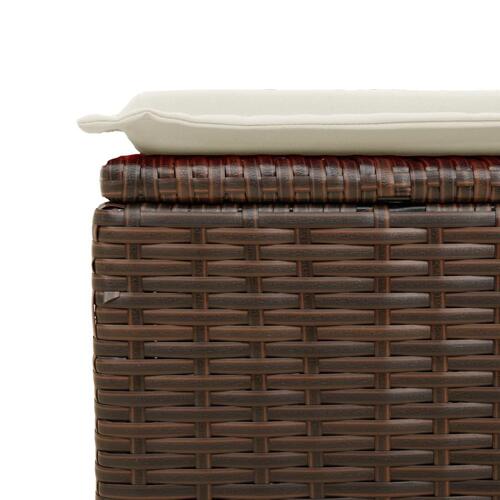 Haveskammel med hynde 55x55x37 cm polyrattan brun