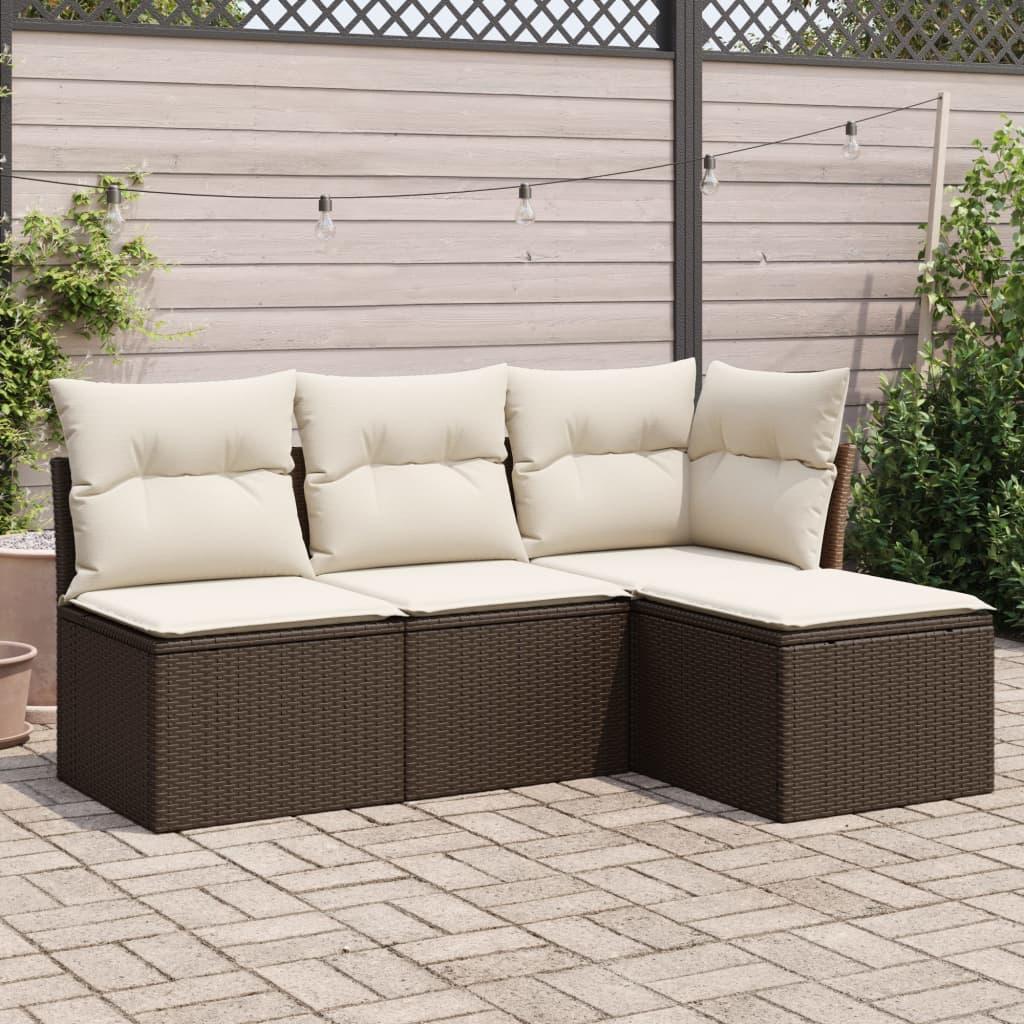Sofasæt til haven 4 dele med hynder polyrattan brun billede