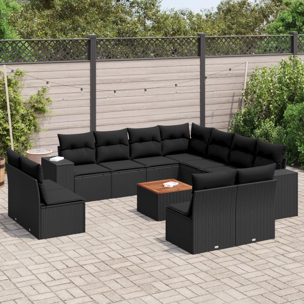 Sofasæt til haven 12 dele med hynder polyrattan sort