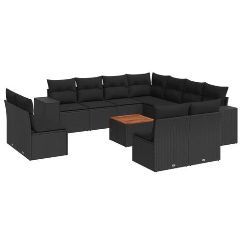 Sofasæt til haven 12 dele med hynder polyrattan sort