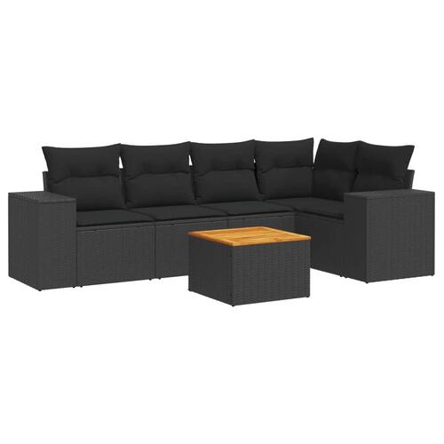 Sofasæt til haven 6 dele med hynder polyrattan sort