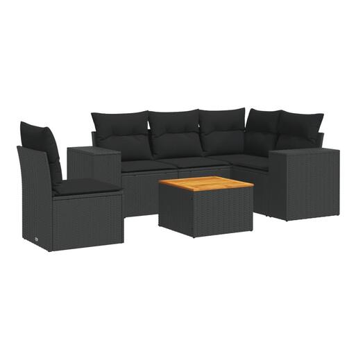 Sofasæt til haven 6 dele med hynder polyrattan sort