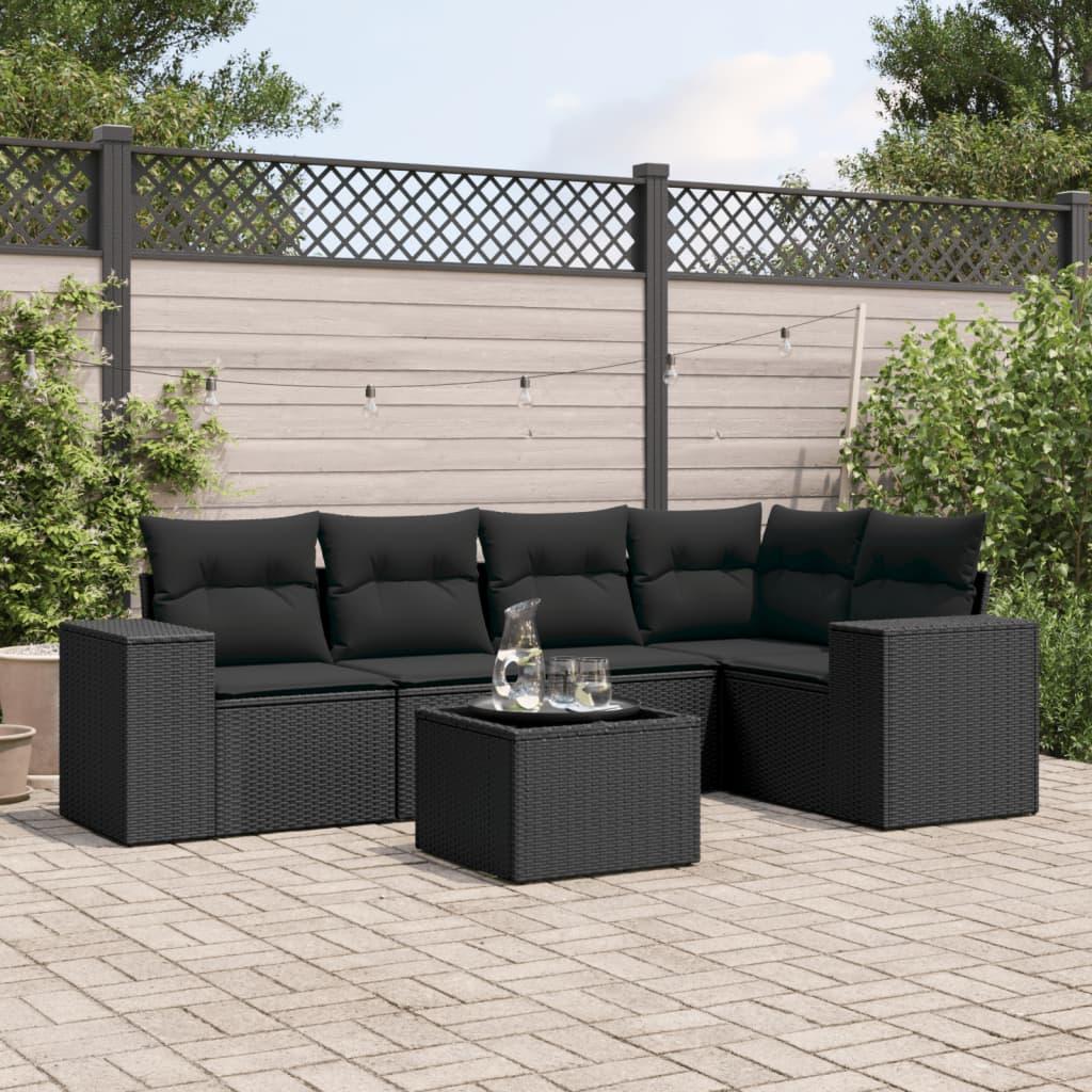Sofasæt til haven i polyrattan - 6 dele med hynder, sort