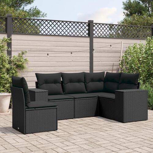 Sofasæt til haven 5 dele med hynder polyrattan sort