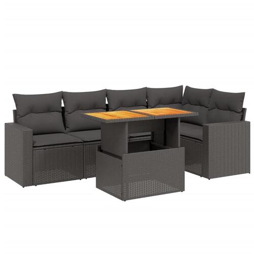 Sofasæt til haven 6 dele med hynder polyrattan sort