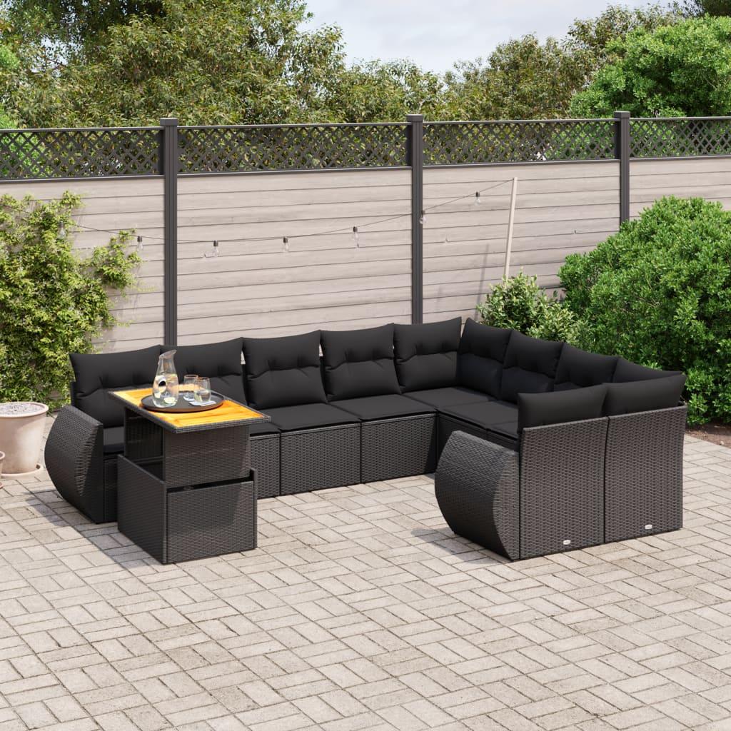 Sofasæt til haven 10 dele med hynder polyrattan sort