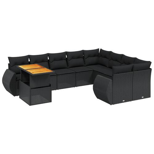Sofasæt til haven 10 dele med hynder polyrattan sort