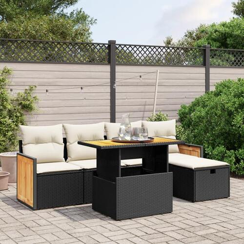 Sofasæt til haven 6 dele med hynder polyrattan sort
