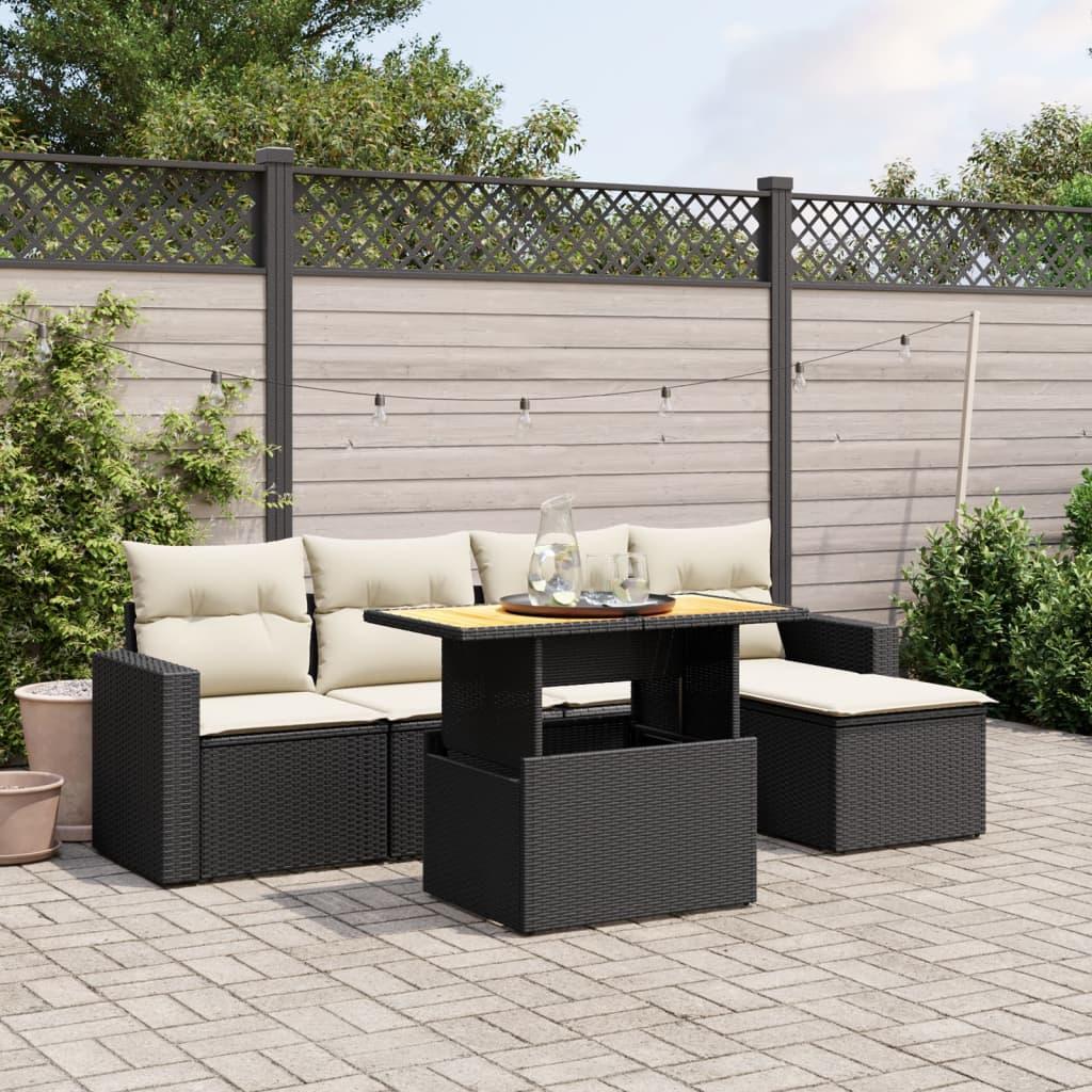Sofasæt til haven i polyrattan - 6 dele med hynder, sort