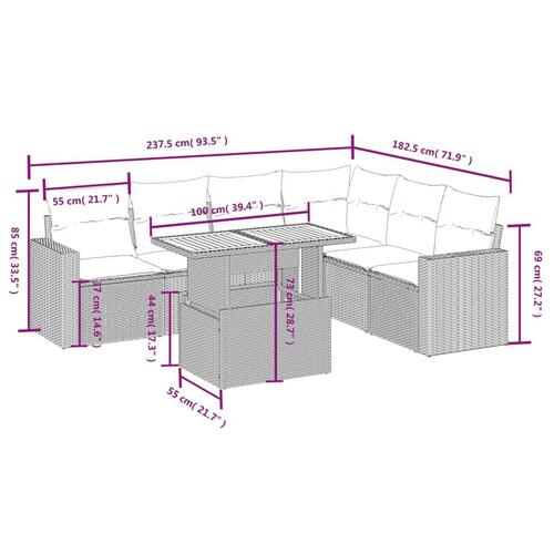 Sofasæt til haven 7 dele med hynder polyrattan sort