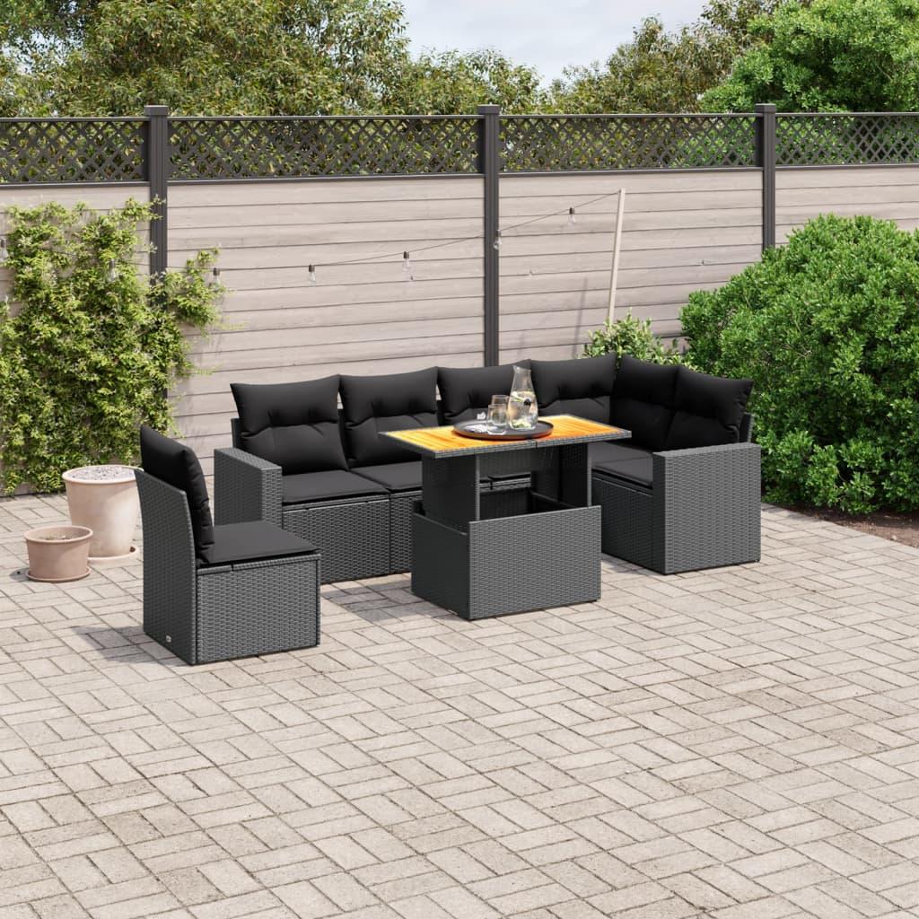 Sofasæt til haven 7 dele med hynder polyrattan sort billede