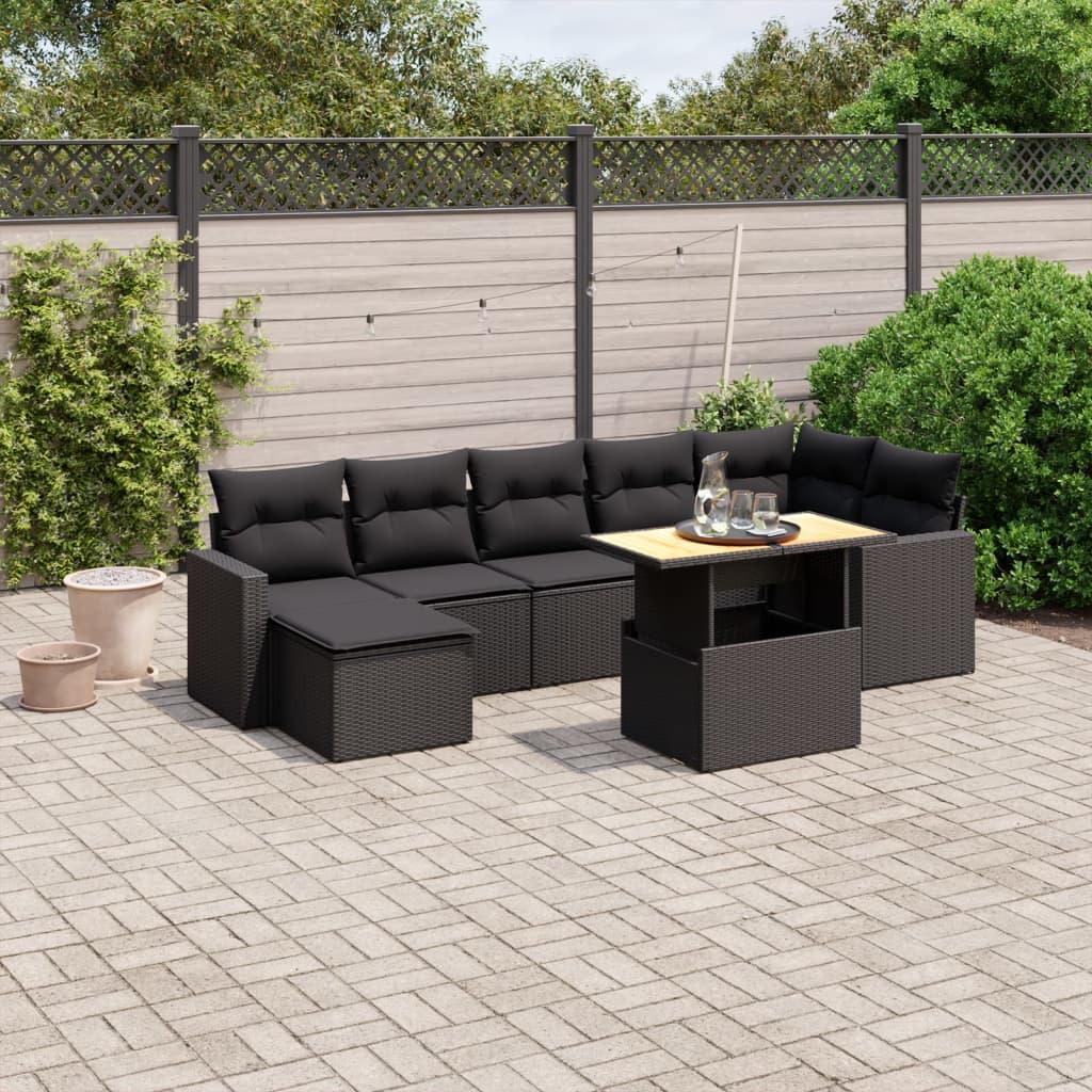Sofasæt til haven 8 dele med hynder polyrattan sort