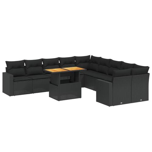 Sofasæt til haven 11 dele med hynder polyrattan sort