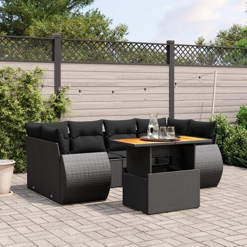 Sofasæt til haven 7 dele med hynder polyrattan sort
