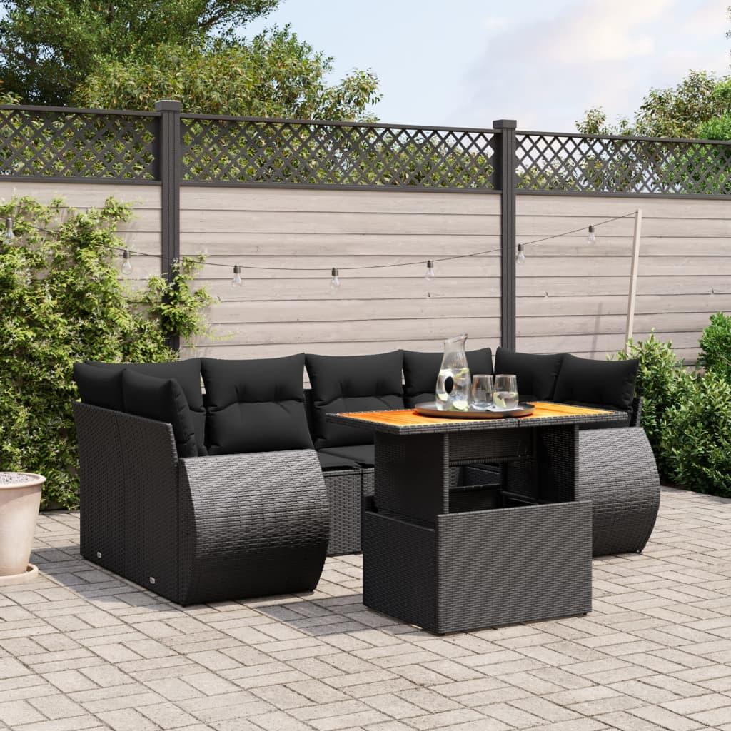 Sofasæt til haven 7 dele med hynder polyrattan sort