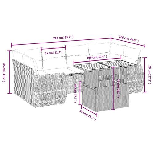 Sofasæt til haven 7 dele med hynder polyrattan sort