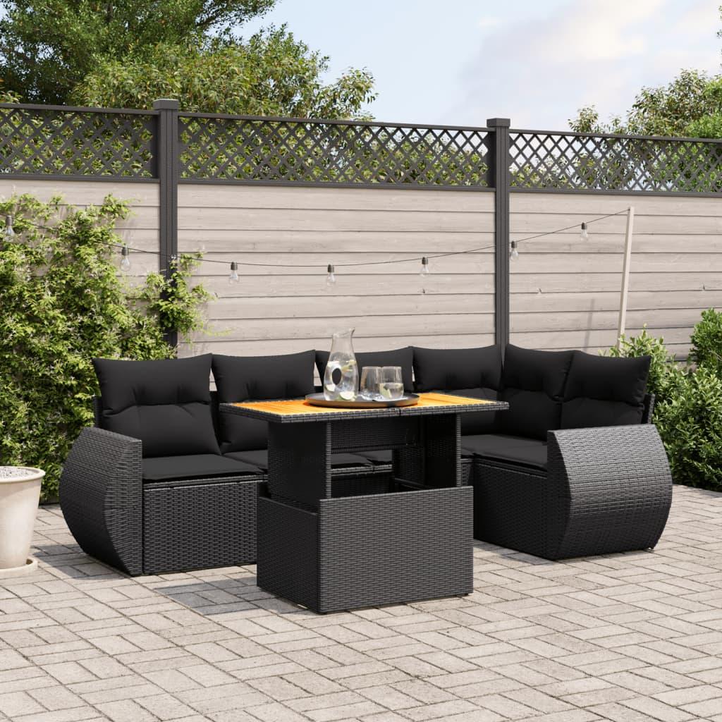 Sofasæt til haven 6 dele med hynder polyrattan sort billede