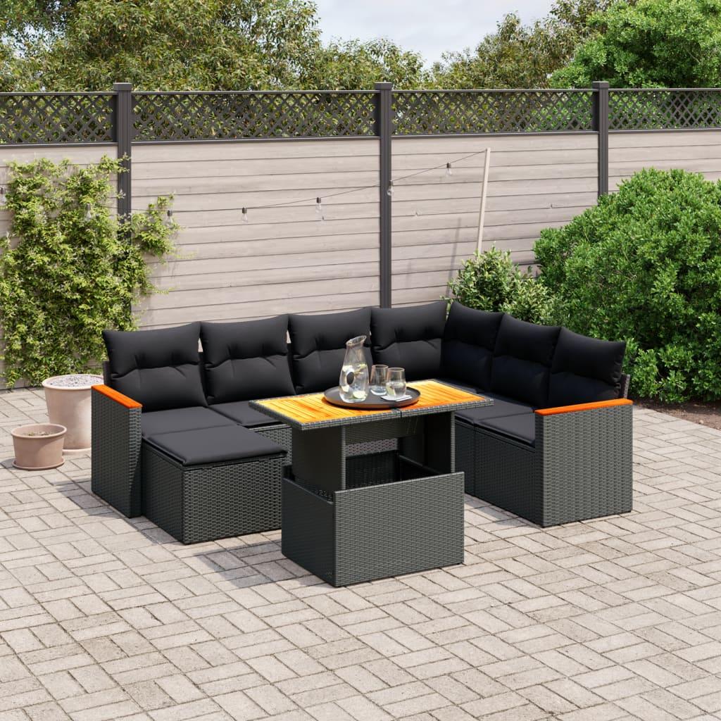 Sofasæt til haven i polyrattan - 8 dele med hynder, sort