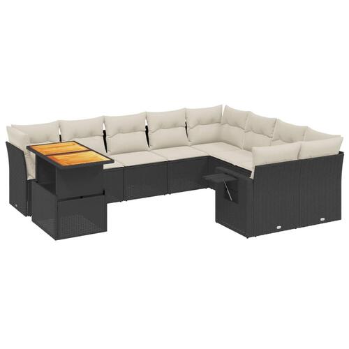 Sofasæt til haven 10 dele med hynder polyrattan sort