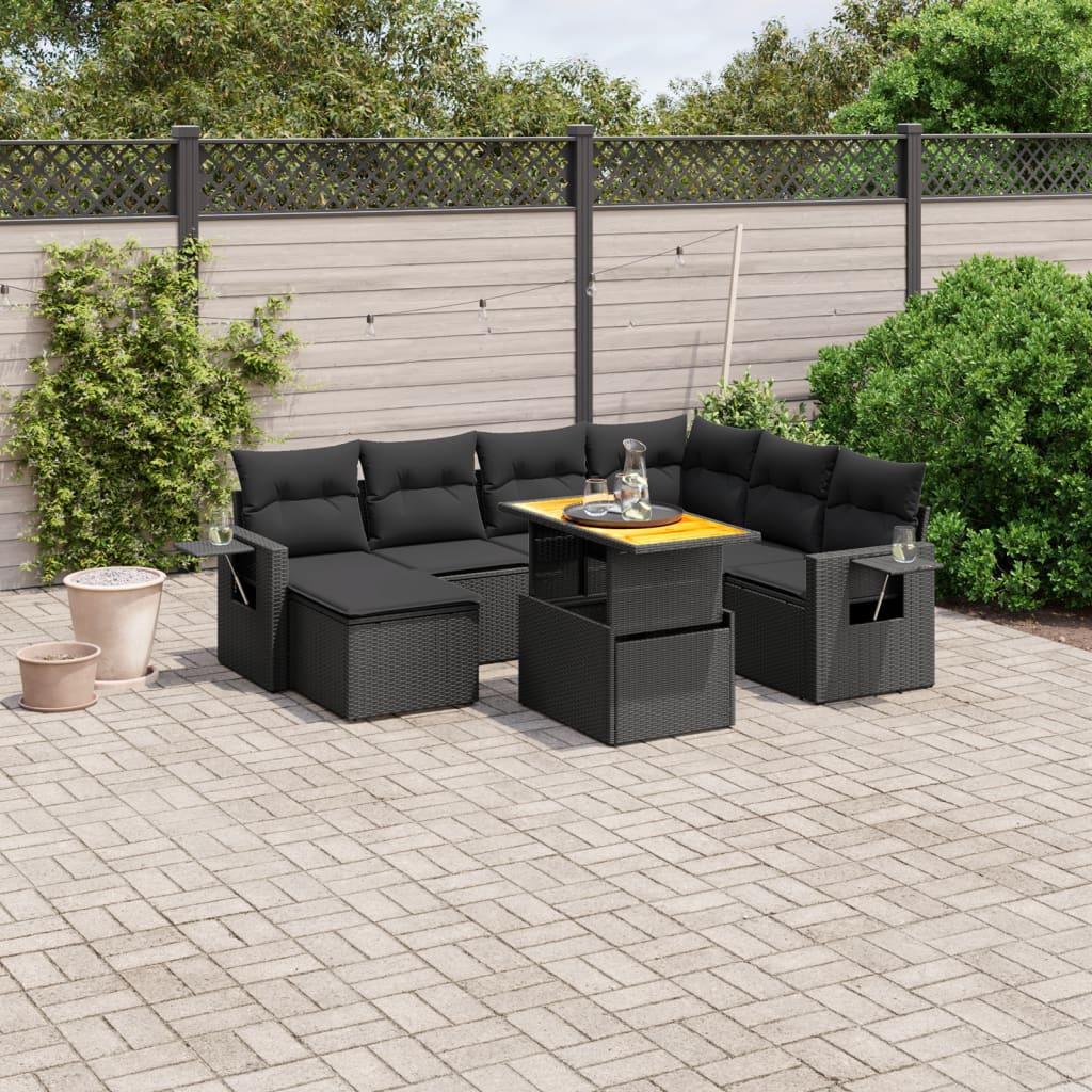 Sofasæt til haven 8 dele med hynder polyrattan sort