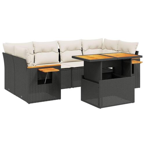 Sofasæt til haven 7 dele med hynder polyrattan sort
