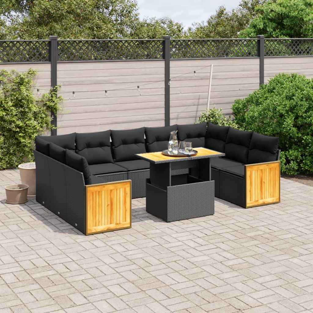 Sofasæt til haven 10 dele med hynder polyrattan sort billede