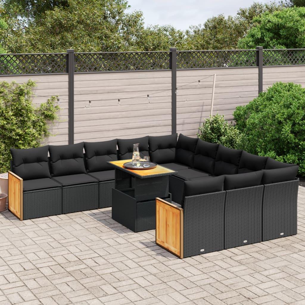 Sofasæt til haven 11 dele med hynder polyrattan sort
