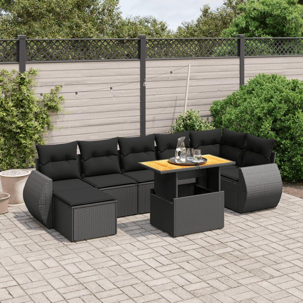Sofasæt til haven 8 dele med hynder polyrattan sort billede