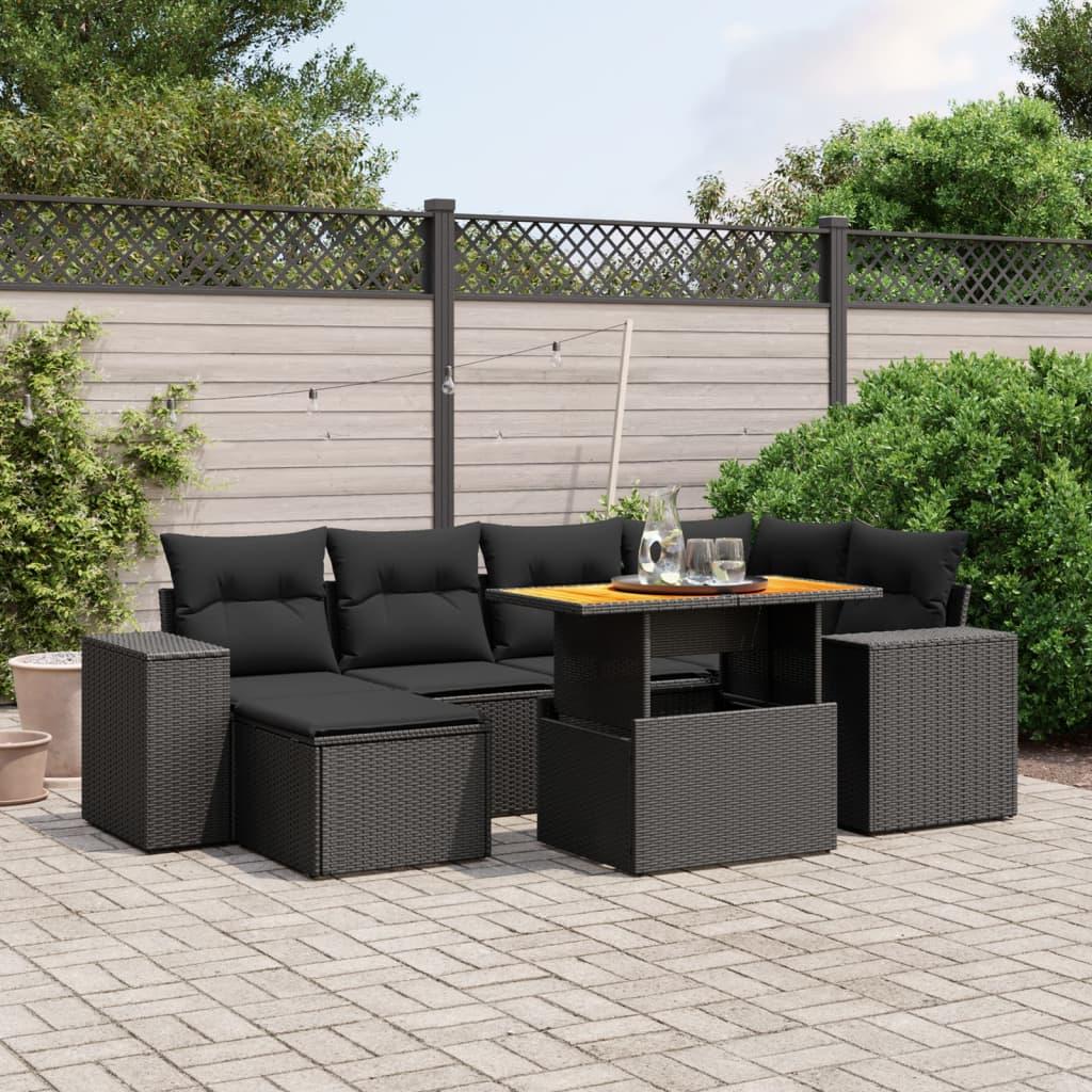 Sofasæt til haven 7 dele med hynder polyrattan sort billede