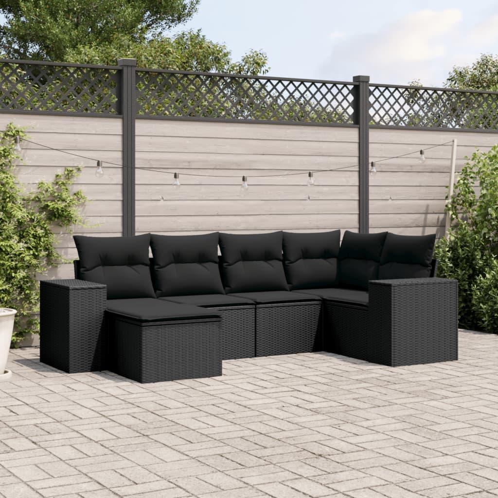 Sofasæt til haven 6 dele med hynder polyrattan sort
