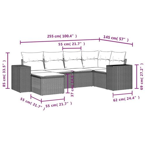 Sofasæt til haven 6 dele med hynder polyrattan sort